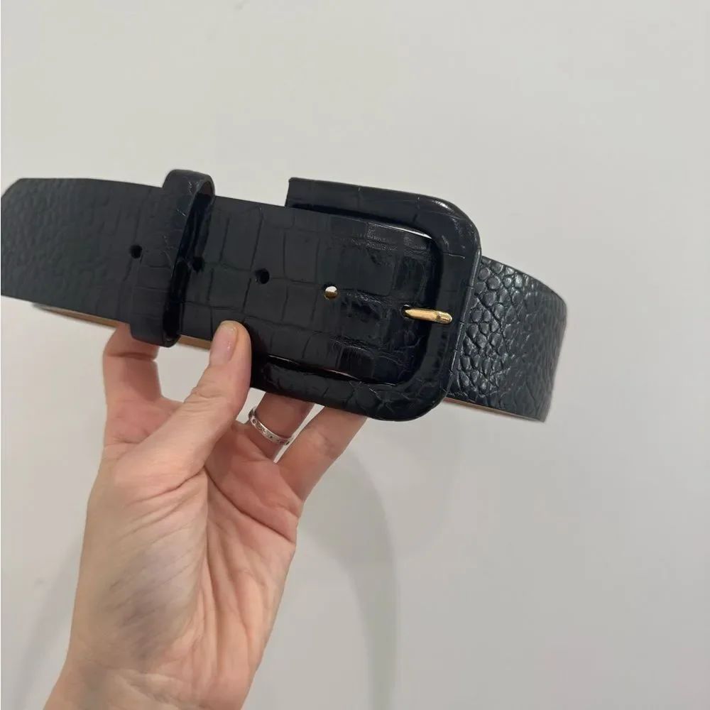 W.Kleinberg Black Croc Embossed genuine leather belt